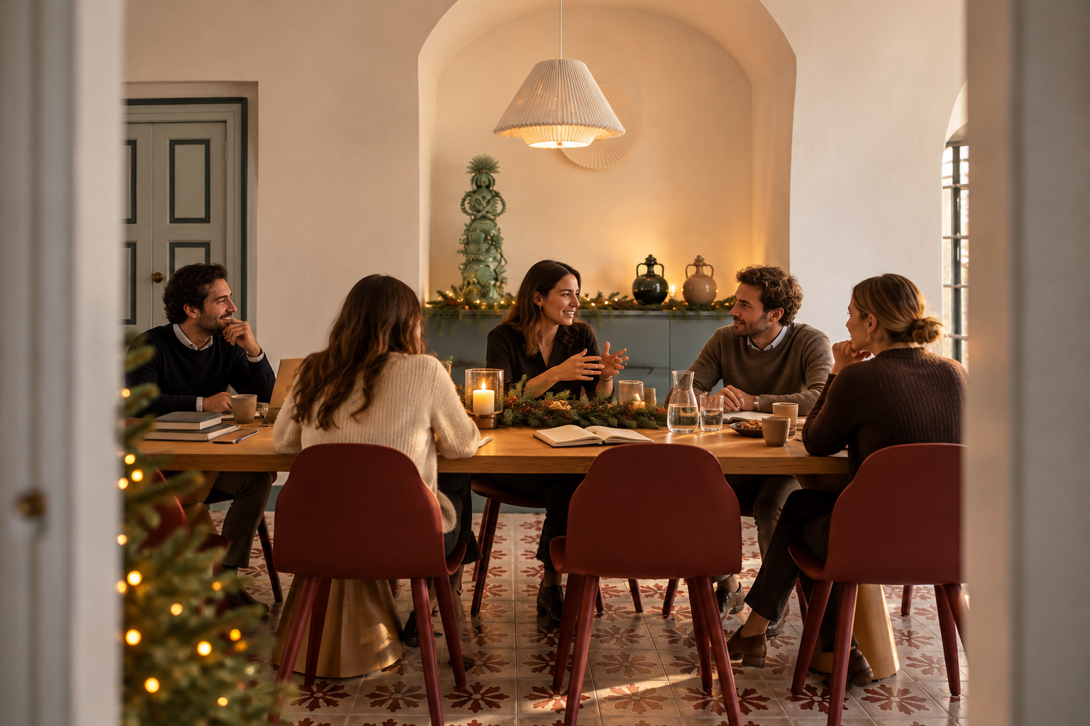 Colleagues meeting in an elegant Puglian setting